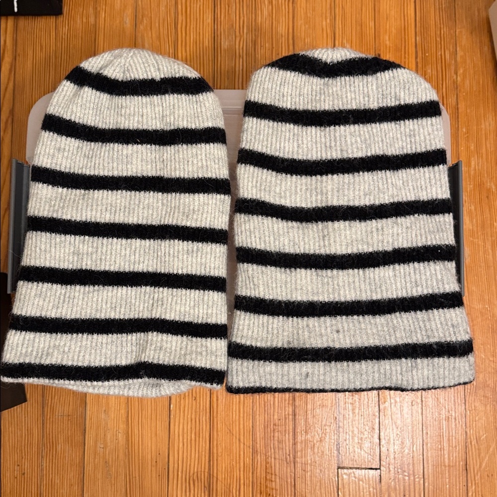J. Crew Black and White Striped Beanie